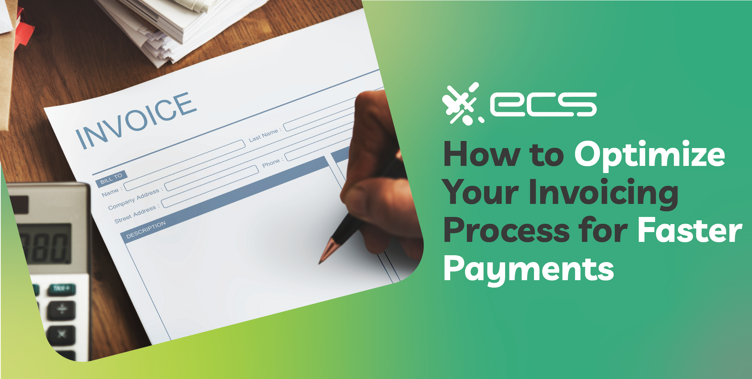 Invoice document with the text 'How to Optimize Your Invoicing Process for Faster Payments